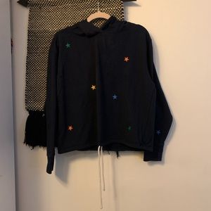 Navy Blue Crop Hoodie with Rainbow Star Print